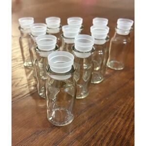 Vintage Clear Glass Apothecary Spice Jars Bottles W/ plastic Stoppers Lot Of 11